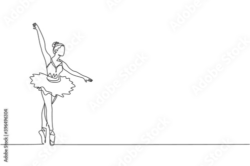 Murais de parede Single continuous line drawing of young graceful pretty ballerina demonstrated classic ballet choreography dancing skill