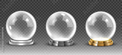 Glass empty magic ball. Vector transparent snow globe