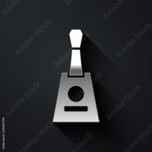 Silver Musical instrument balalaika icon isolated on black background. Long shadow style. Vector.