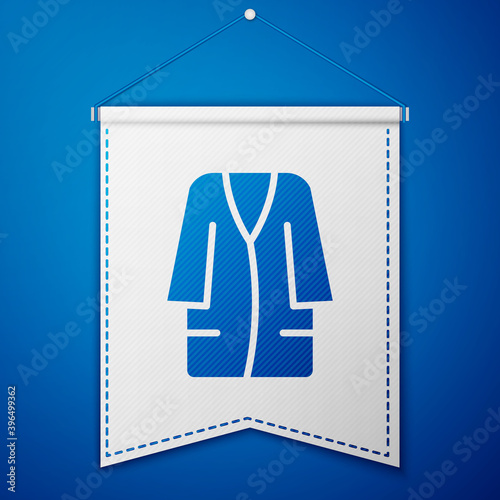 Blue Bathrobe icon isolated on blue background. White pennant template. Vector.
