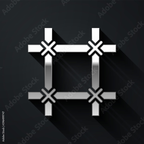 Silver Prison window icon isolated on black background. Long shadow style. Vector.