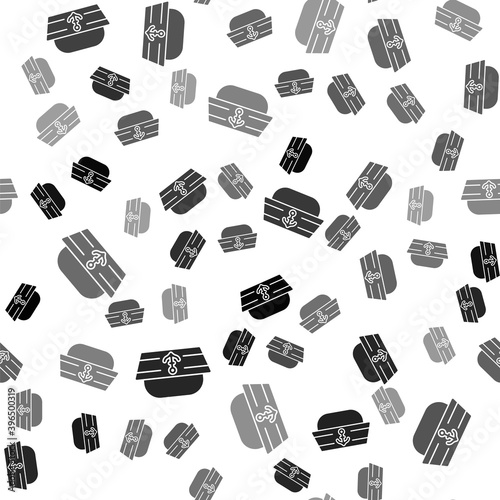 Black Sailor hat icon isolated seamless pattern on white background. Vector.