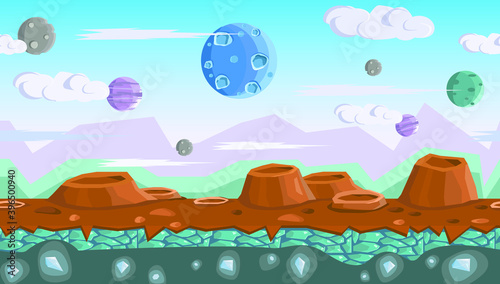 seamless vector background for 2D games. Space landscape for game design. fantastic pictures from other planets