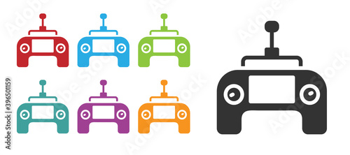 Black Drone radio remote control transmitter icon isolated on white background. Set icons colorful. Vector.