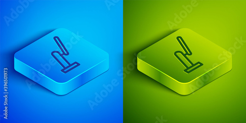 Isometric line Windscreen wiper icon isolated on blue and green background. Square button. Vector Illustration.