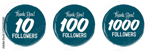 Set of Followers thank you banners design template, graphic icons for social media, first steps, vector illustration.
