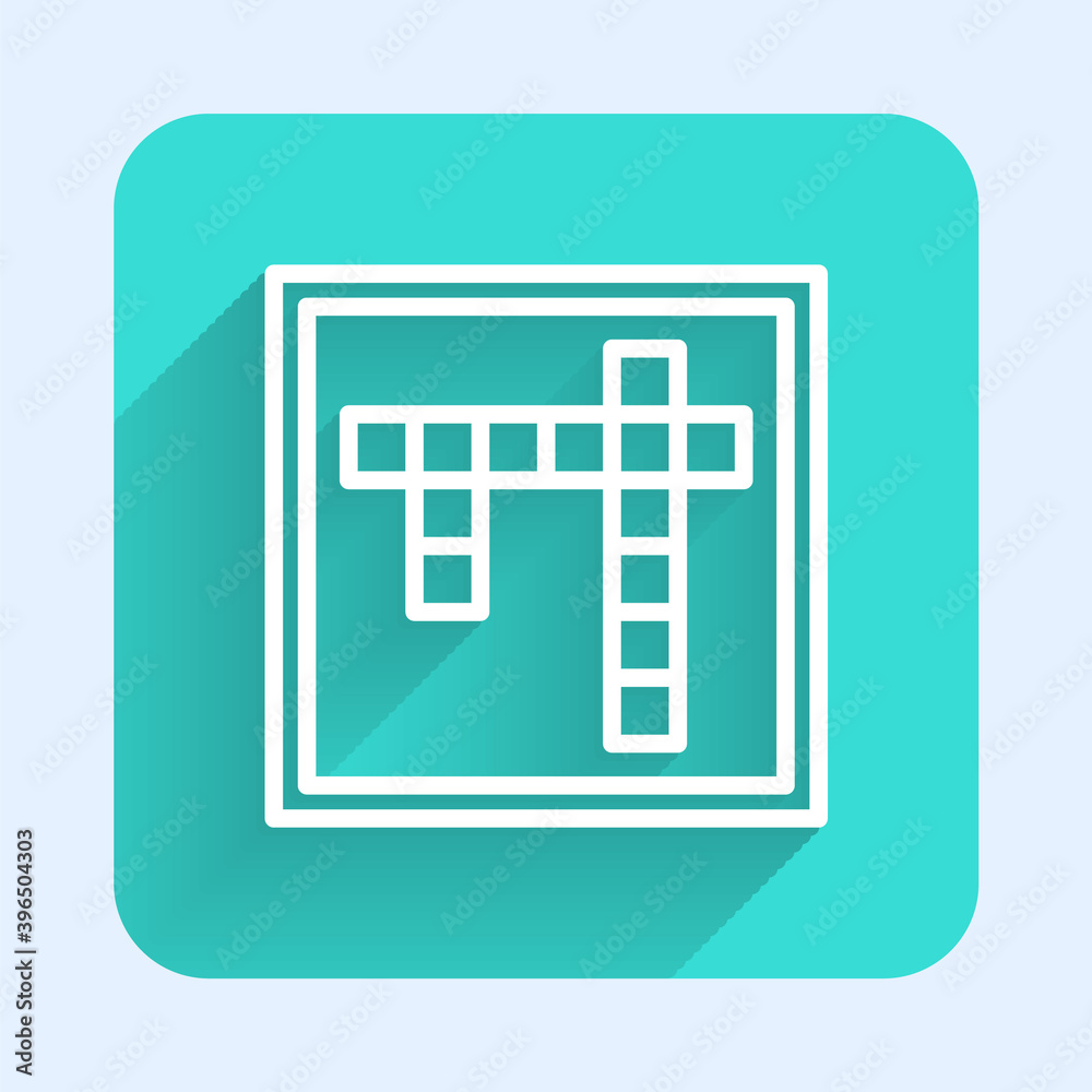 White line Bingo icon isolated with long shadow. Lottery tickets for american bingo game. Green square button. Vector. White line Bingo icon isolated with long shadow. Lottery tickets for american bingo game. Green square button. Vector.