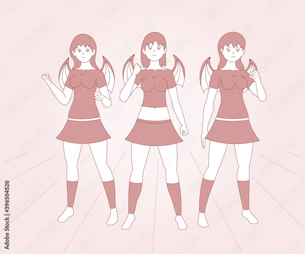 Beautiful devil girls, succubus or female demons. Vector illustration in flat style Beautiful devil girls, succubus or female demons. Vector illustration in flat style