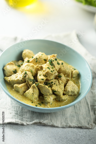 Traditional homemade chicken curry with coconut milk