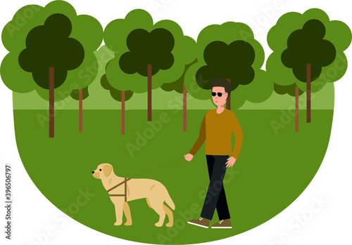 blind person with dog