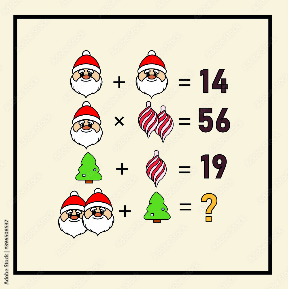 Mathematical rebus. Counting game for preschool children. picture educational game with Santa Claus Christmas characters. Riddle with numbers. Vector