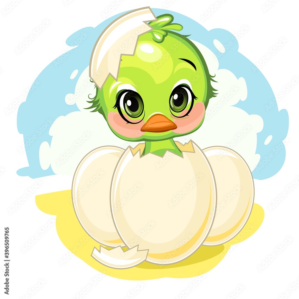 A little parrot hatched from an egg. Funny chick. Cute and funny baby bird.  The isolated object on a white background. Illustration. Cartoon style.  Vector Stock Vector | Adobe Stock