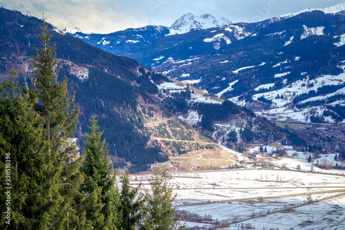 Panorama of the ski resort Zell am See. Winter landscape in the alps. Austria