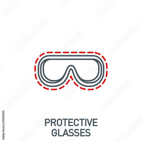 protective glasses single line icon isolated on white. Perfect outline symbol Coronavirus Covid19 disease prevention pandemic banner. Quality design element protective glasses with editable Stroke