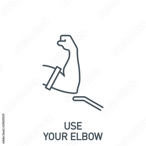 sanitizer dispenser with antiseptic press lever with your elbow single line icon isolated on white. Perfect outline symbol push the lever with your elbow banner. Quality element with editable Stroke