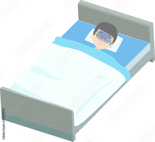 具合が悪くてベッドに横になる老人のイラスト