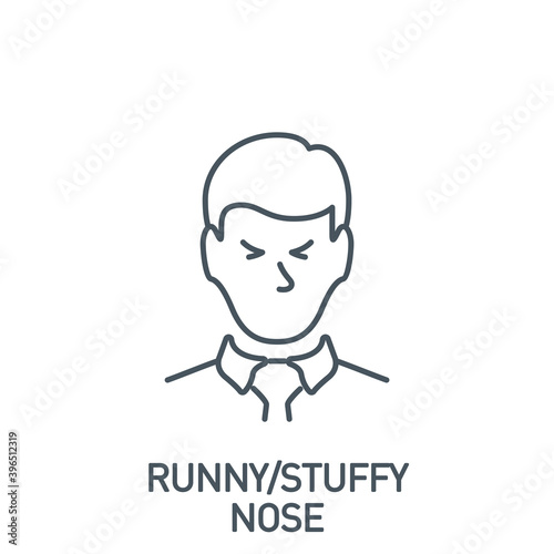 runny and stuffy nose, nasal congestion Signs and symptoms Coronavirus single line icon isolated on white. Perfect outline symbol symptoms Covid19 banner diagnostic design element with editable Stroke