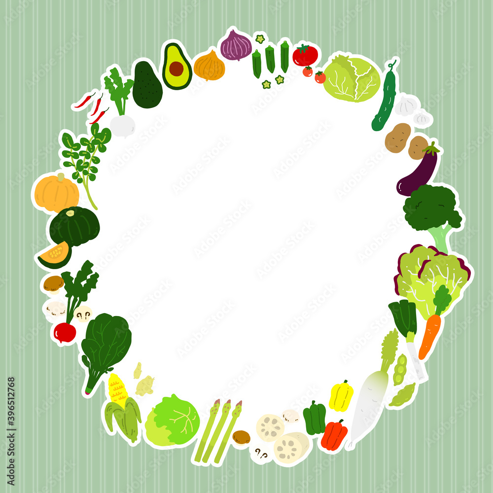 Fototapeta premium 野菜の手描きイラストフレーム vegetable flat illustration vector flame