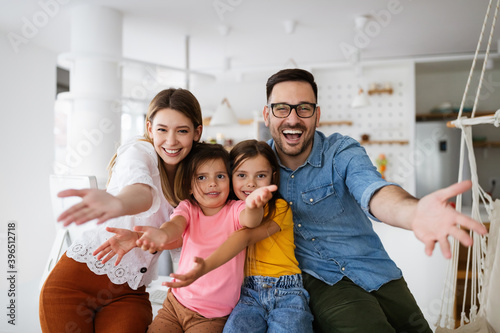 Happy family having fun times at home