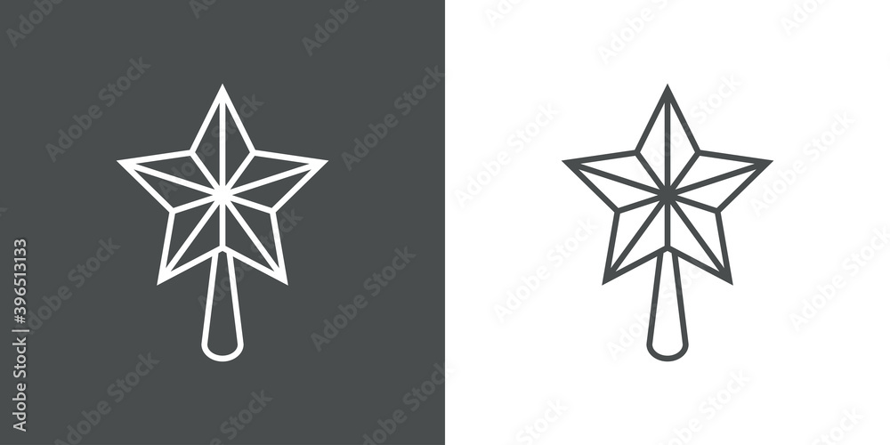 Tiempo de Navidad. Estrella de adorno de árbol de navidad con lineas en fondo gris y fondo blanco