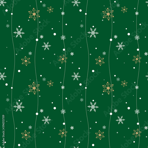 Christmas snowflake seamless pattern on green winter background for gift wrapping paper, digital scrapbook etc. photo