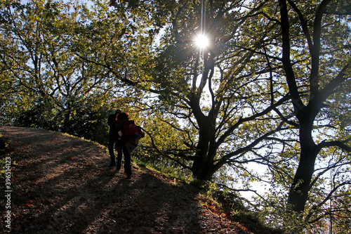 Hiking in the countryside of Basque Country in a sunny autumn day