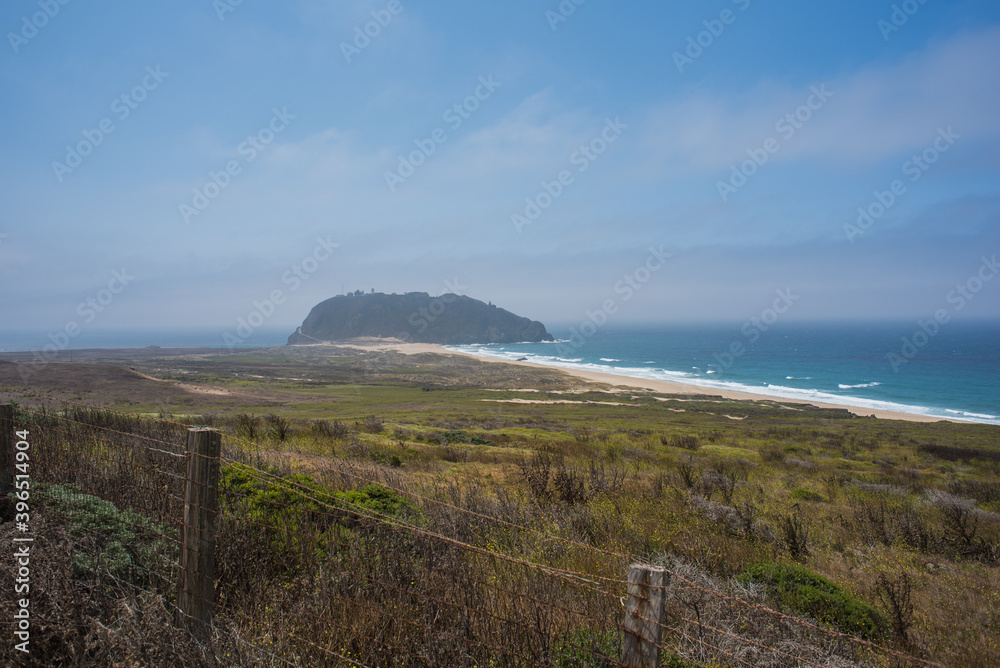 Island view from Big Sur, California State Route 1, West Coast, California, USA