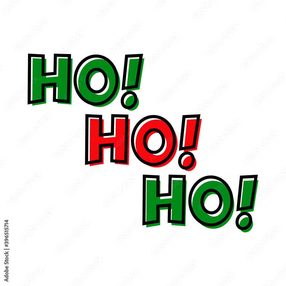 Tiempo de navidad. Logotipo sencillo con texto Ho Ho Ho con lineas y color verde y rojo