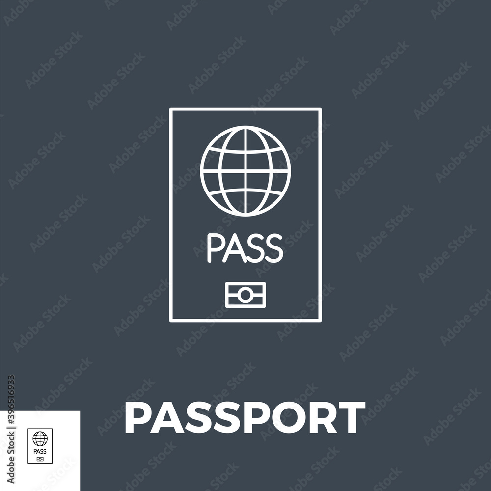 Passport Icon. Passport Related Vector Line Icon. Isolated on Black Background. Editable Stroke. Passport Icon. Passport Related Vector Line Icon. Isolated on Black Background. Editable Stroke.