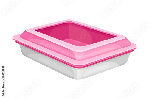 Plastic Litter Tray or Cat Box as Indoor Feces and Urine Collection Box Vector Illustration