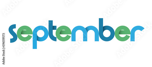 SEPTEMBER blue and green vector typography banner isolated on white background