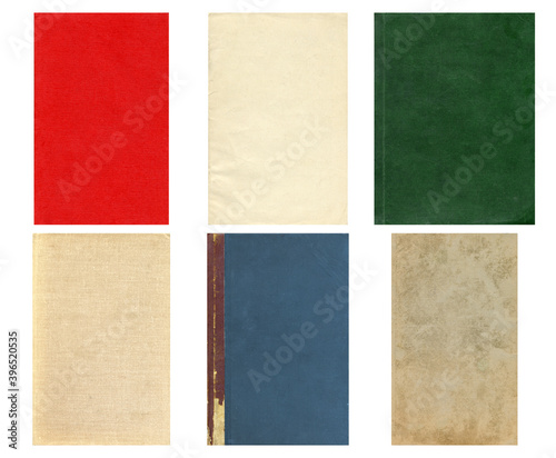 Paper and textile textures set. Blank retro pages and old book covers. Rough faded canvas surface. Perfect for background and vintage style design. Empty place for text.