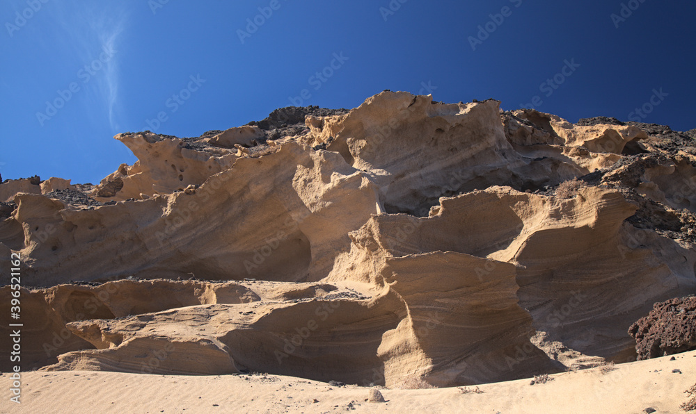 Gran Canaria, amazing sand stone erosion figures in ravines on Punta de las Arenas cape on the western part of the island, also called Playa de Artenara
