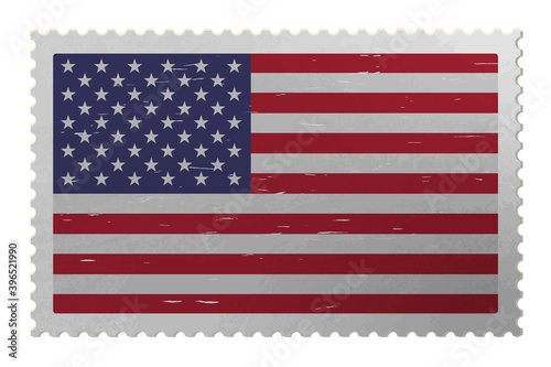 American flag on old postage stamp, vector