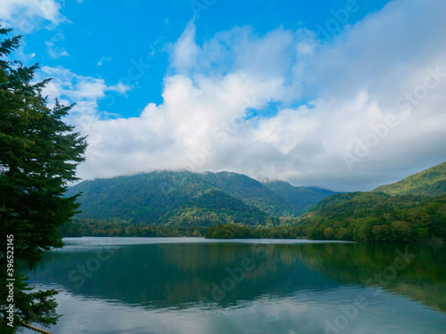 Calm lake in early autumn  Tochigi  Japan 