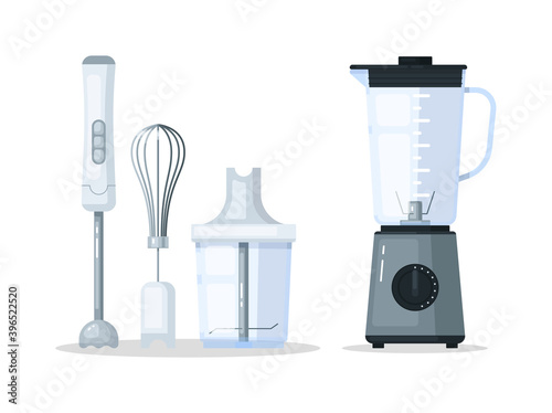 Kitchen blender item variety isolated on white background