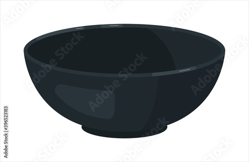 Black porcelain dish bowl tableware on white background