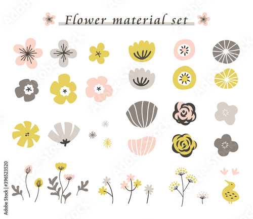 手描きの花の素材セット
