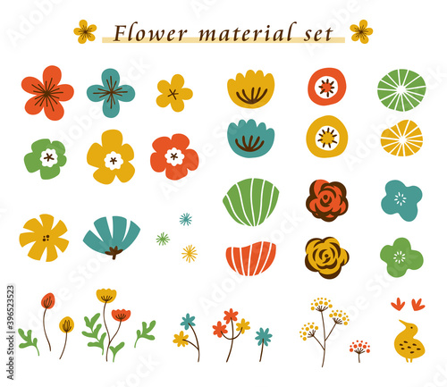 手描きの花の素材セット