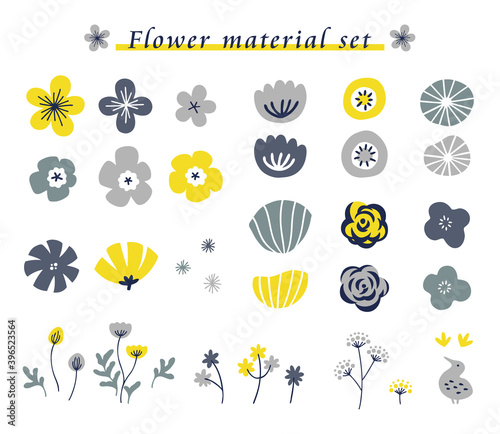 手描きの花の素材セット