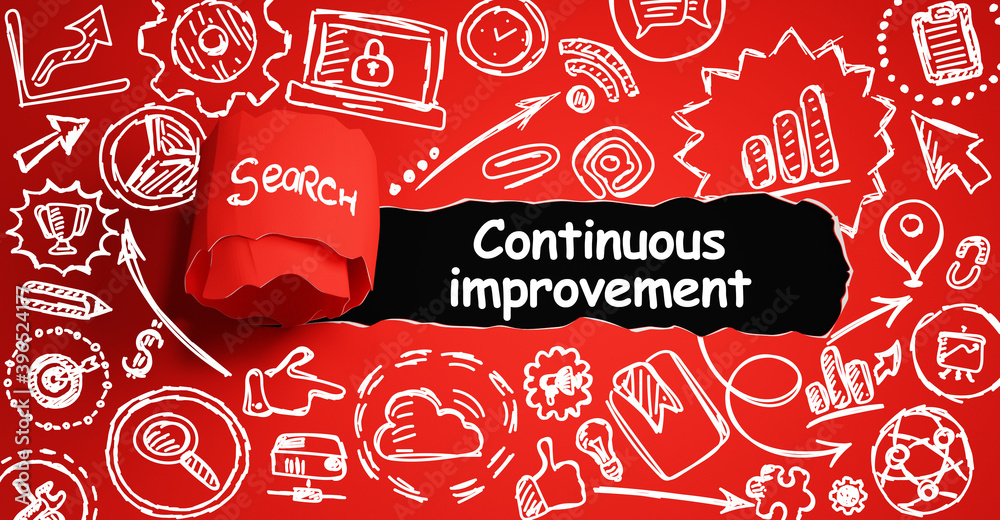 Naklejka premium Mock up with torn paper Continuous improvement text.