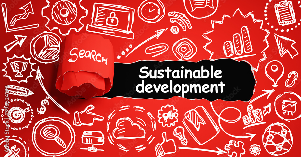 Naklejka premium Mock up with torn paper Sustainable development text.