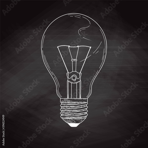 Sketch lightbulb isolated on a blackboard. Vector