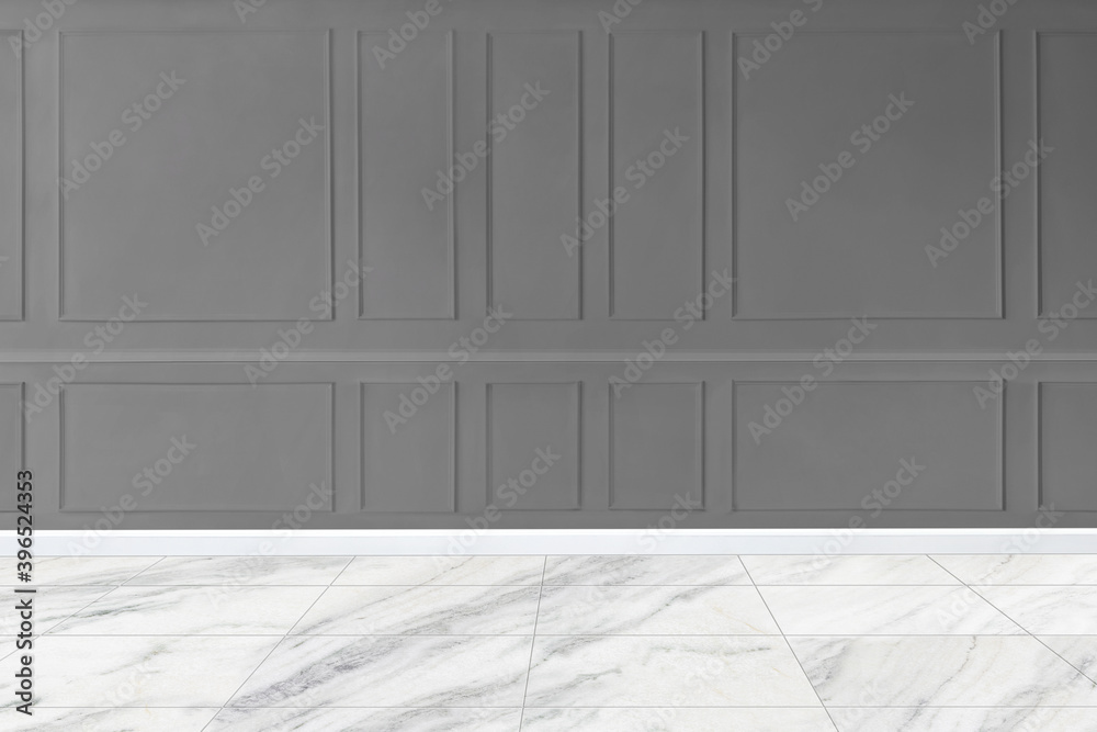 Gray patterned wall mockup with marble floor Gray patterned wall mockup with marble floor