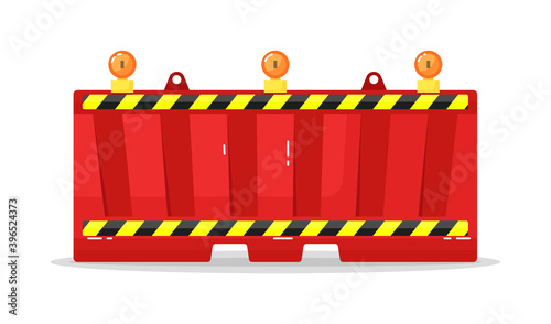 Vector metal road barricade block with warning lamp on white