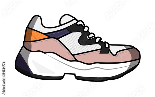 Sneaker shoe on massive heel isolated on white background