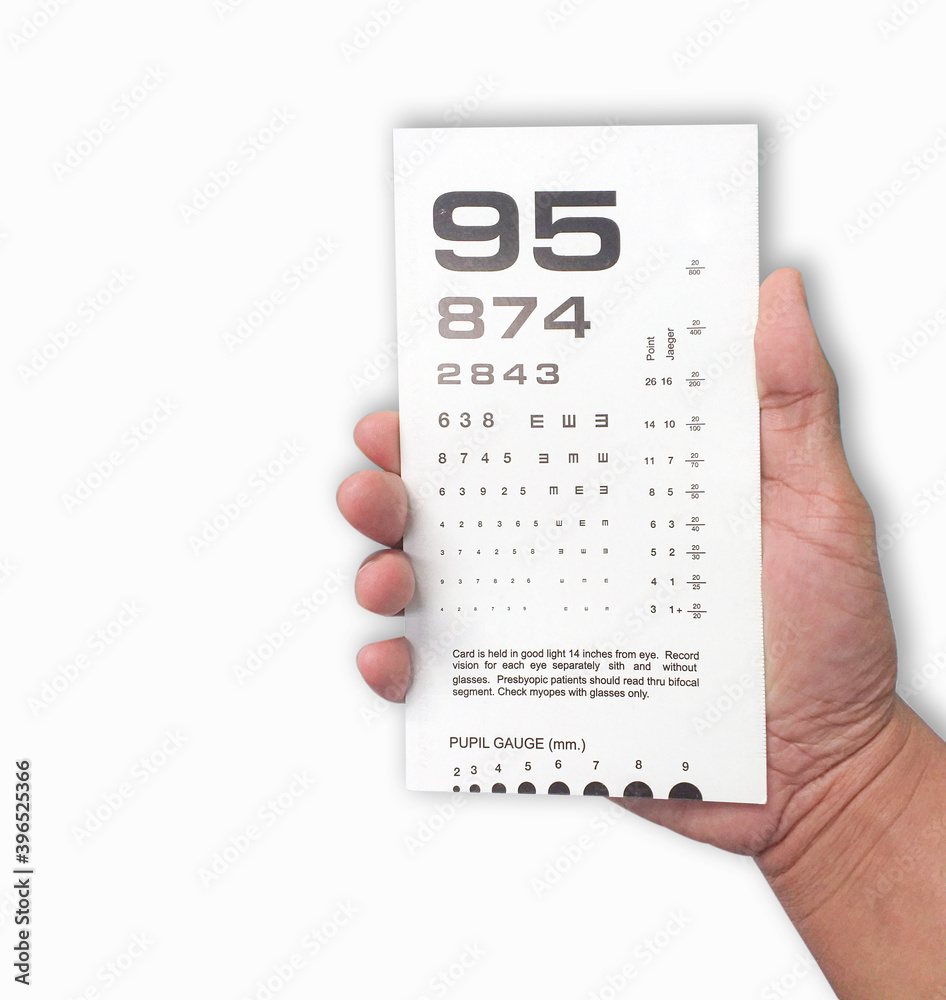 Closeup hand holding The testing Board for verification of the patient, vector image isolated on white background. Vision test board optometrist. Closeup hand holding The testing Board for verification of the patient, vector image isolated on white background. Vision test board optometrist.