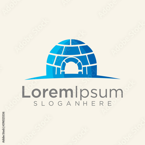 Arctic Igloo Logo vector simple design. House from ice blocks design for template. Winter dwelling of Eskimos, minimal icon isolated on light background. Igloo realistic icon in flat