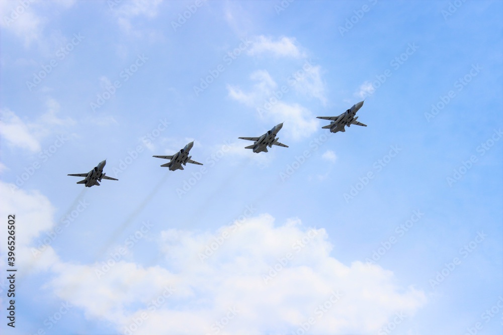 Group of airplane in the sky in training day for air show Group of airplane in the sky in training day for air show