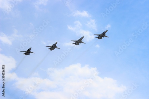 Group of airplane in the sky in training day for air show